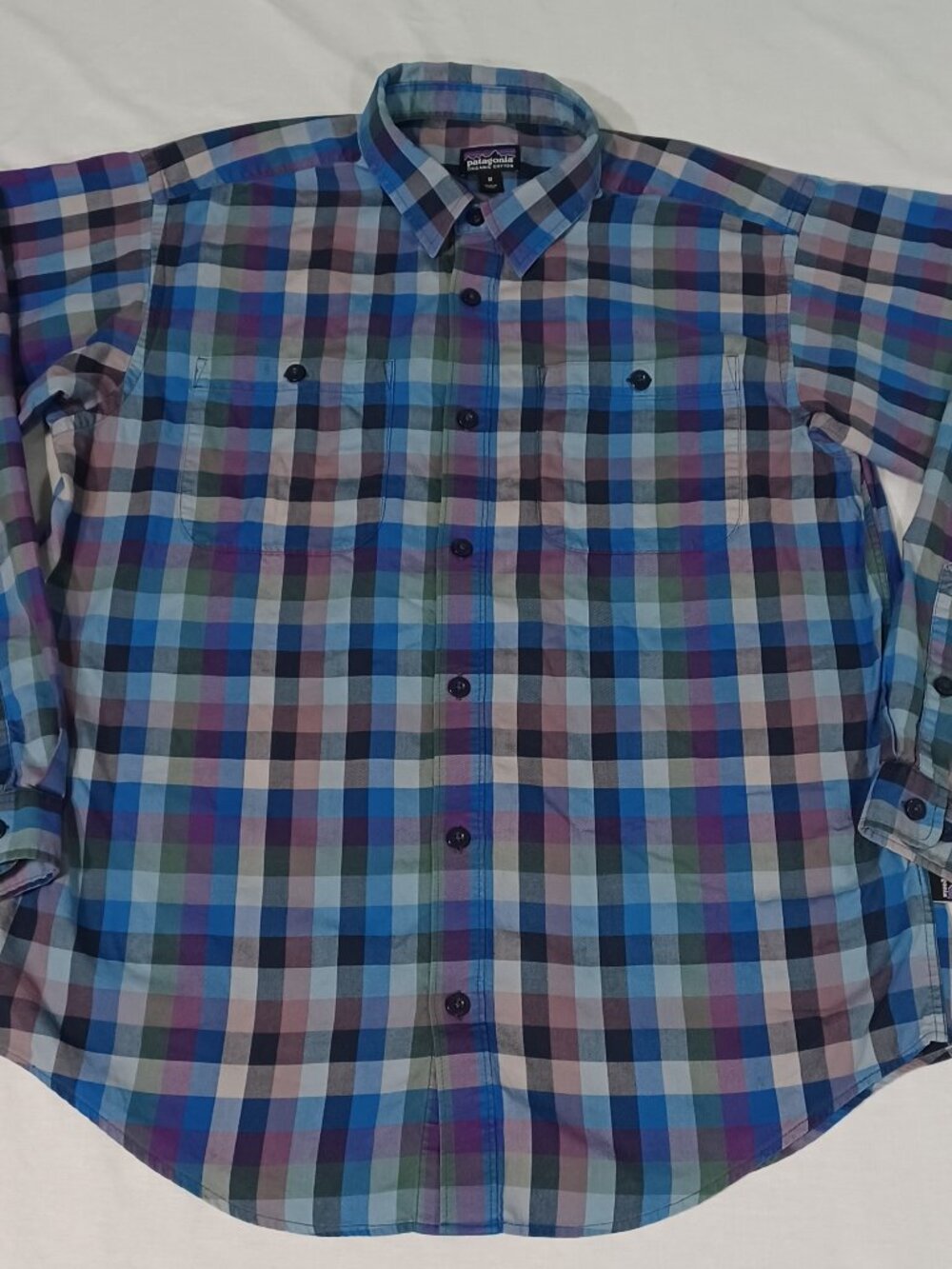 Patagonia Shirt Mens Medium Blue Plaid Organic Cotton Long Sleeve Button Down